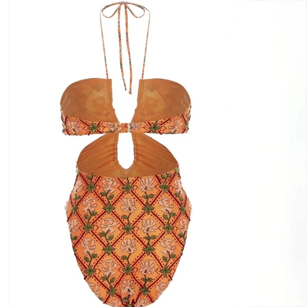 Agua by Agua Bendita Majorana Hand Embroidered Swimsuit size US8 and Pareo OS - Picture 9 of 14